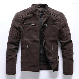 Men's Jackets Men's 2022 Winter Men Leather Jacket Fleece Fashion Male Motorcycle Coat Slim Fit Vintage Windbreak Outwear Size