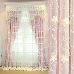 Curtain Modern Double Layer Pink Curtains For Living Room Dining Bedroom Embroidered Solid Beige White Tulle Sheer Window Custom Size