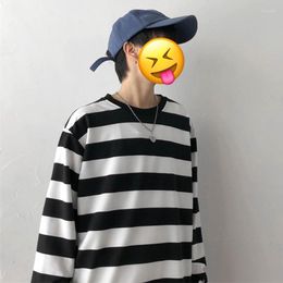 Men's T Shirts Pullover Autumn And Winter Classic Black White Horizontal Stripes Round Neck Sweatshirt Top Loose Hoodless Sweater