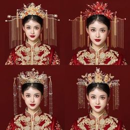 Wedding Jewelry Sets Wedding Hair Combs Women Headband Stick Headdress Bridal Headpiece Red Crown Chinese Style Bridal Head Jewelry Accessories ML 221026