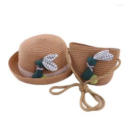 Berets Europe America Bud Silk Children Sun Hat Bag Set Spring Summer Beach Straw For Boy Girl Kid Wide Brim Flanging Cap