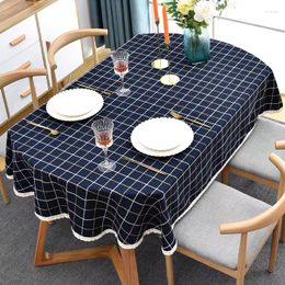 Table Cloth High Quality Cotton Linen White Lace Selvage Oval Cheque Stripe El Wedding Dining Room Cover