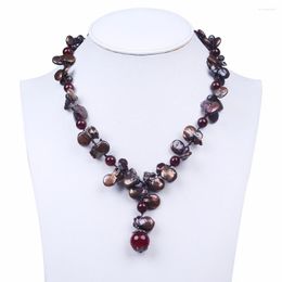 Chains Brown/white Button Flat Shape Natural Real Pearl Bead Crystal And Women Pendant Necklace Jewellery Mum Gifts