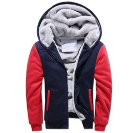 Mode Fleece verdickende Hoodies für Männer neue Spleißfarbe Langarm Reißverschluss Cardigan warme Kapuze -Sweatshirts Schichten 903