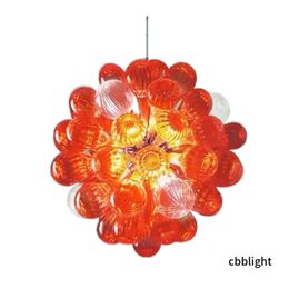 Modern Crystal Chandeliers Pendant Lamps RED Colour Flower Shape Chihuly Style Art Hand Blown Glass Chandelier with LED Bulbs for Hotel KTV Club Living Room LR441