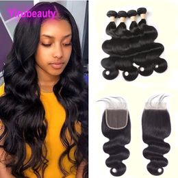 Peruvian 100% Human Hair Brazilian Indian Double Wefts 4 Bundles With 5X5 Lace Closure Body Wave 5 Pieces/lot Natural Colour