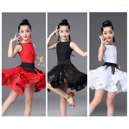 Stage Wear 2022 Child Latin Dance Dress Fringe Rose Sleeveless High Quality Clothes Professional Dancing Practise Skirt