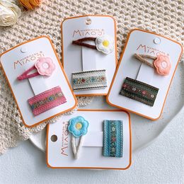 2022 New Ethnic Style Sweet Girl Fabric Square Hairpins Fashion Children's Cute Embroidery Flower BB Clip Hair Accessories