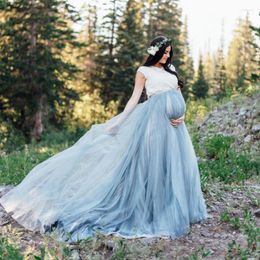 Skirts Cozy Pretty Elastic Dusty Blue Pregnant Long Tulle For Women To Shoot Custom Made Modest Pregancy Skirt Maternity