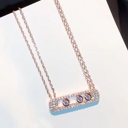 925 Sterling Silver CZ crystal Slide Stone necklace fashion move stone pendant wedding party double chain silver Jewellery