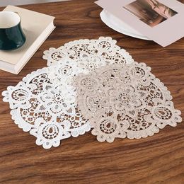 Table Mats Round Hollow Home Embroidered Lace Placemat Coffee Polyester Tableware Vase Cushion Kitchen Accessories