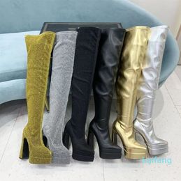 Fashion knee-high boots side zip shoes pointed Toe 150mm heel tall boot fashion platform Thigh-High Booties luxury designers shoe for women factory