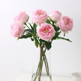 Flores decorativas 5 piezas de rosa artificial peony toque real para la mesa de la casa decoraci￳n de la boda sala de estar decoraci￳n de la oficina rosas falsas