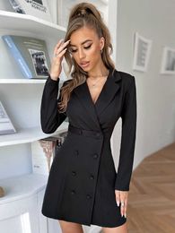 Women's Suits Blazers LiTi Double Breasted Wrap Blazer Dress Women Winter Long Sleeves Patchwork Irregular Suits Coat Female Office Ladies Clothing T221027