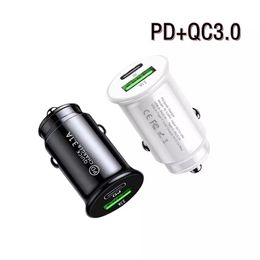 QC3.0 Car Charger Fast Charging White Black Mini Shape Car Lighter Slot PD 20W USB Type C Charge Mobile Phone