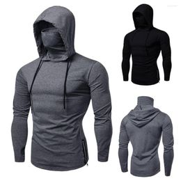 Men's Hoodies 2022 Autumn Men's Solid Color Hoodie Long Sleeve High Collar Hooded Sweatshirt Sports Fitness Gym Running Casual Pullover