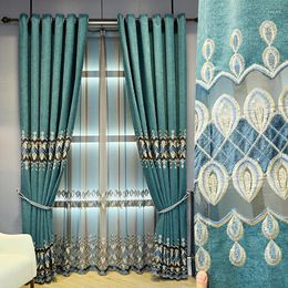 Curtain Modern European American Curtains For Living Room Bedroom Dining Luxury Peacock Blue Hollow Chenille Embroidery Custom Product