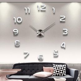 Wall Clocks Wholesale- 2022 3D Home Decor Quartz DIY Modern Frameless Large Clock Horloge Watch Living Room Metal Acrylic Mirror Clocks1