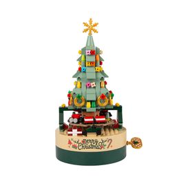 Christmas Tree Music Box DIY Building Blocks Rotating Train Santa Claus New Year Birthday Xmas Gift Festive Home Decoration RRA243