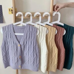 Women's Knits Women's & Tees 2022 Twist Stripe Knitted Vest Cardigan Sweater For Outer Wear V-neck Short Solid Colour Top Western Style