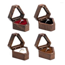 Jewelry Pouches Vintage Mini Ring Box Wood Earring Storage Organizer Display Triangle Shape Case Gift For Women Girl