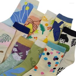 Men's Socks 10 Pairs/Pack Men Women Art Cotton Cartoon Print Creative Fashion Personalized Novelty Graffiti Retro Colorful Tide