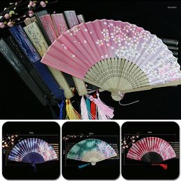 Stage Wear 2023 Chinese Style Fan Double-Section Retro Cheongsam Hanfu Women's Summer Portable Silk Small Folding Dance