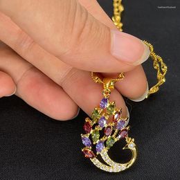 Pendant Necklaces PHOEN Flash Colorful Cubic Zircon Necklace Clavicle Chain 24k Gold Color For Women Collier Femme Collar Choker