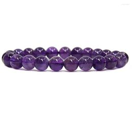 Strand Natural Purple Crystal Quartz Amethyst Bracelet Gem Semi Precious Gemstone 8mm Round Beads Stretch 7 Inch Unisex