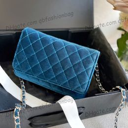 French Women Velour WOC Wallet Quilted Bags With Silver Metal Chain Crossbody Shoulder Purse Multi Pochette Card Holder Back Pouch Designer Handbags 19X12CM