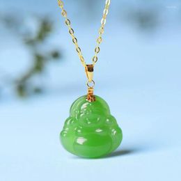 Chains Style Inlaid Natural Hetian Jade Jasper Maitreya Buddha Pendant Classic Silver Necklace Fresh Charm Party Wedding Jewellery