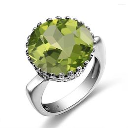 Cluster Rings Silver For Women Real 925 Sterling Peridot Ring Punk Shiny Green Round Gemstones Elegant Party Fine Jewellery