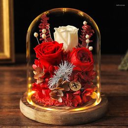 Decorative Flowers Immortal Flower Rose Glass Cover Home Creative Decoration To Send Girlfriend Confession Gift Dried