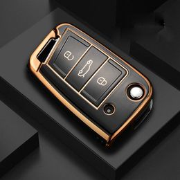 Car Flip Key Case Cover Accessories Shell For VW Volkswagen Skoda SEAT Golf Polo