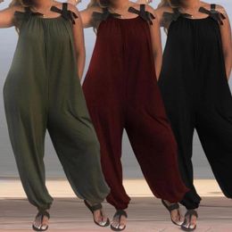 Women's Jumpsuits Women's & Rompers Casual Loose Women Solid Color Bow Strap Sleeveless Jumpsuit Long Pants Romper Bib Sweet Christmas