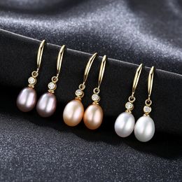 New freshwater pearl plated 18k gold temporary dangle earrings women jewelry luxury charming lady exquisite ear hook earrings accessories gift