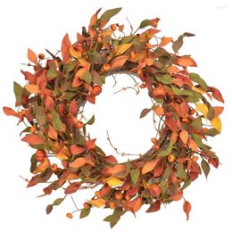 Decorative Flowers Autumn Door Wreath Front Harvest Small Pumpkin PE Thanksgiving Fall Home Decor For Wall Decoratio