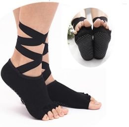 Sports Socks Women Yoga Ladies Gym Sock Dancing Pilates Anti-slip Five Toe Cotton Massage With Ribbon