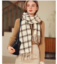 autumn winter woman wool spinning scarf ladies shawl Multicoloured gingham Cheques kerchief 70x180cm Fashion diamond female shawl thickened warm fringe neck