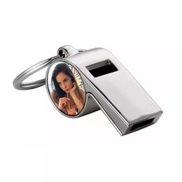 Sublimation Blank Whistle Party Favor Metal Keychain Zinc Alloy DIY Pendants