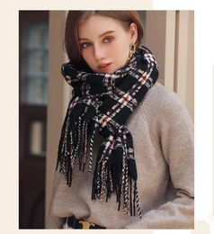 Scarves Scarves autumn winter woman wool spinning scarf ladies shawl Multicoloured gingham Cheques kerchief 70x180cm Fashion diamond female shawl thickened warm fr