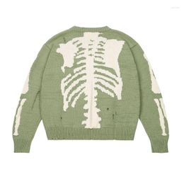 Men's Sweaters Men Hip Hop Sweater Skeleton Print Knitted Pullovers Harajuku Ripped Loose Pull Homme Women Hole Skulls Couple Streetwear