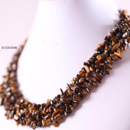 Choker Chip Beads String Necklace Natural Stone Golden Tiger Eye For Women Jewelry Gift E056