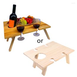 Camp Furniture 2022 Outdoor Foldable Wine Table Folding Picnic Wooden Tray Champagne Beer Cup Holder