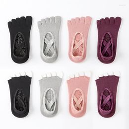 Sports Socks Ladies Girls Yoga Five-tone Bandage Cotton Fitness Pilates Workout Anti Slip Breathable Women Training Dance Sock