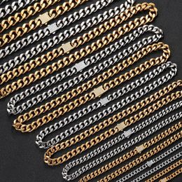 8/10/12/14mm 18-24inch 18K Yellow Gold Plated Stainless Steel Cuban Chain Necklace Links for Men Women Punk Jewelry