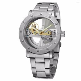 Wristwatches Luxury Transparent Tourbilion Dial Silver Case Skeleton Steampunk Automatic Self Wind Mechanical Mens Watch Stainless Steel