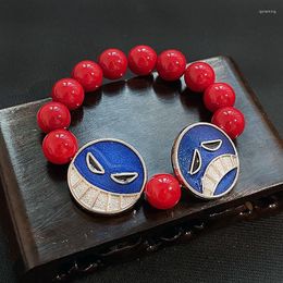 Strand Anime Bracelet Ace One Piece Red Beads Bracelets For Women Man Charm Bangle Fashion Jewellery Pulseras Accessories Gift Trending