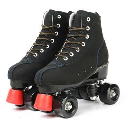 Ice Skates Adult Artificial Leather Roller Black Double Line Women Men Two Skating Shoes Patines Unisex PU 4 Wheels L221014