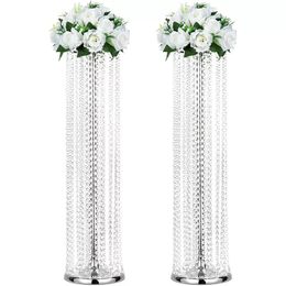 decor Tall Floor Vases Silver Centrepieces Wedding Table Crystal Metal Flower Vase for Reception Wedding Party Decorations imake477